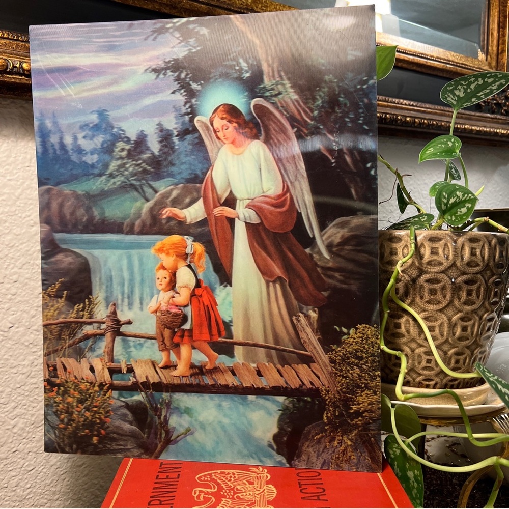Guardian Angel Framed Art 3D Nature Children Hanging Wall 70s made In Japan